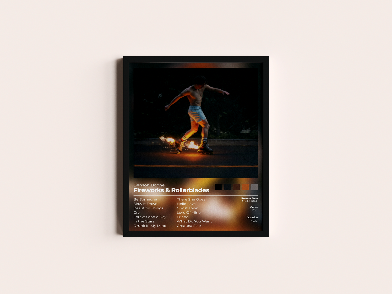 Firework's & RollerbladesAlbum Cover Print - Benson Boone Poster