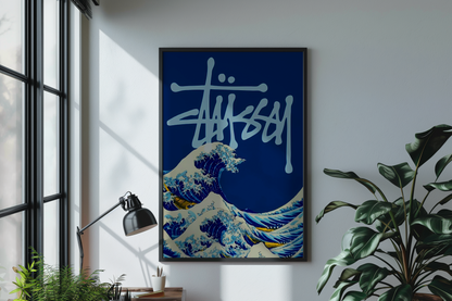 Stussy Wave Ocean Print - Bedroom Poster