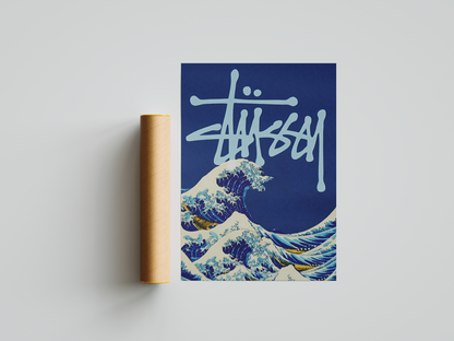 Stussy Wave Ocean Print - Bedroom Poster