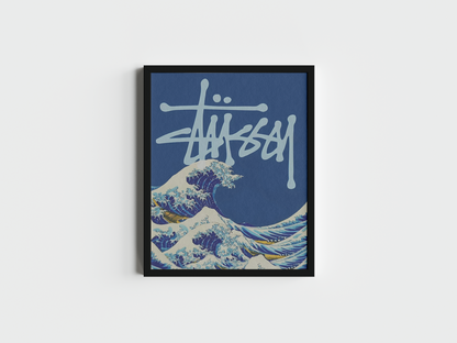Stussy Wave Ocean Print - Bedroom Poster