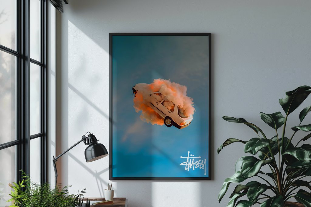 Stussy Exploding Car Print - Bedroom Poster