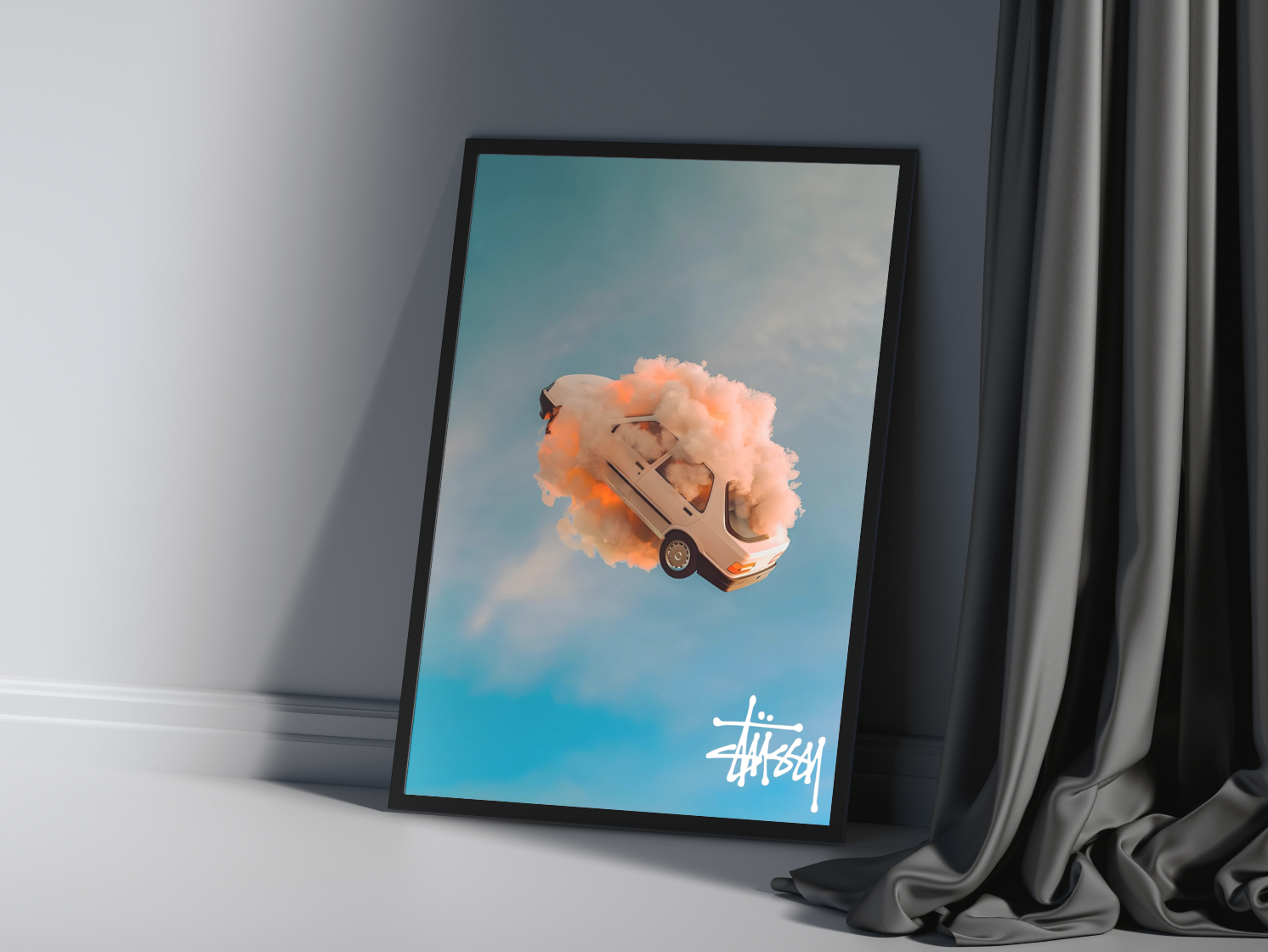 Stussy Exploding Car Print - Bedroom Poster